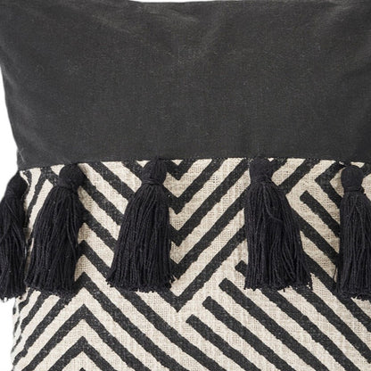 Set of Two Black and White Chevron Cotton Throw Pillow With Tassels