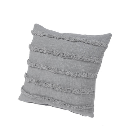 Set of Two Gray Ribbed Cotton Throw Pillow With Fringe