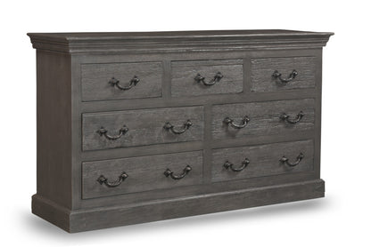 64" Gray Solid Wood Seven Drawer Double Dresser