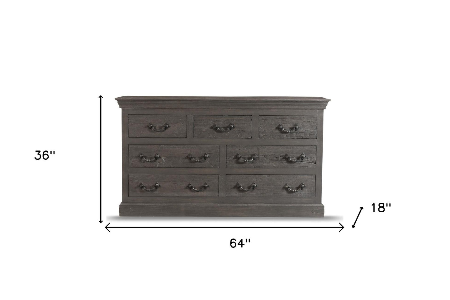 64" Gray Solid Wood Seven Drawer Double Dresser