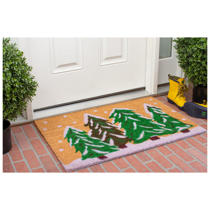 17" X 29" Natural and Green Coir Christmas Trees Outdoor Christmas Door Mat