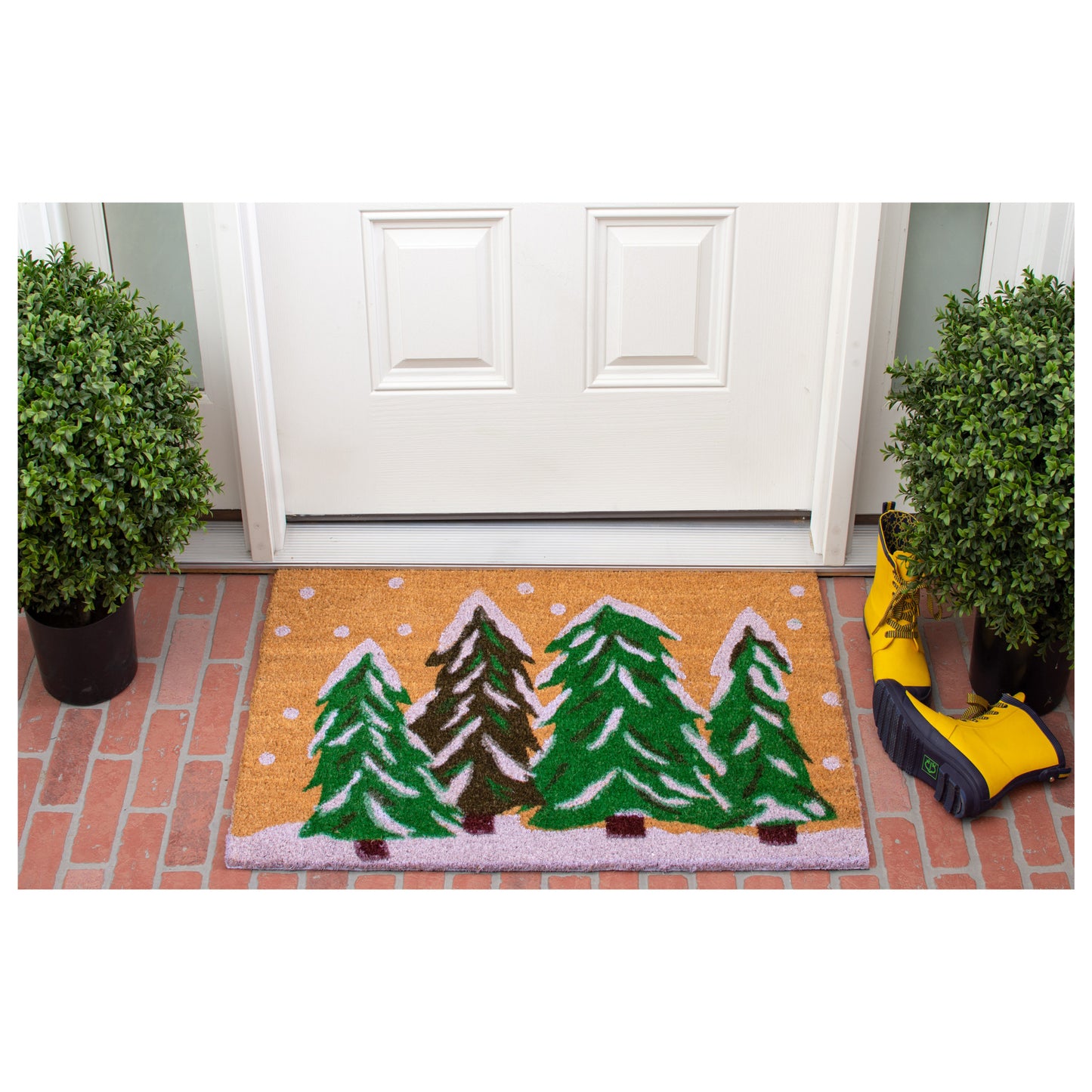 17" X 29" Natural and Green Coir Christmas Trees Outdoor Christmas Door Mat