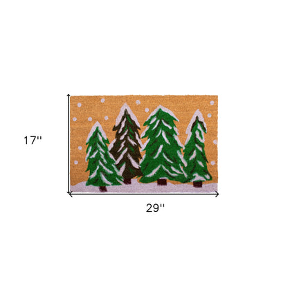 17" X 29" Natural and Green Coir Christmas Trees Outdoor Christmas Door Mat