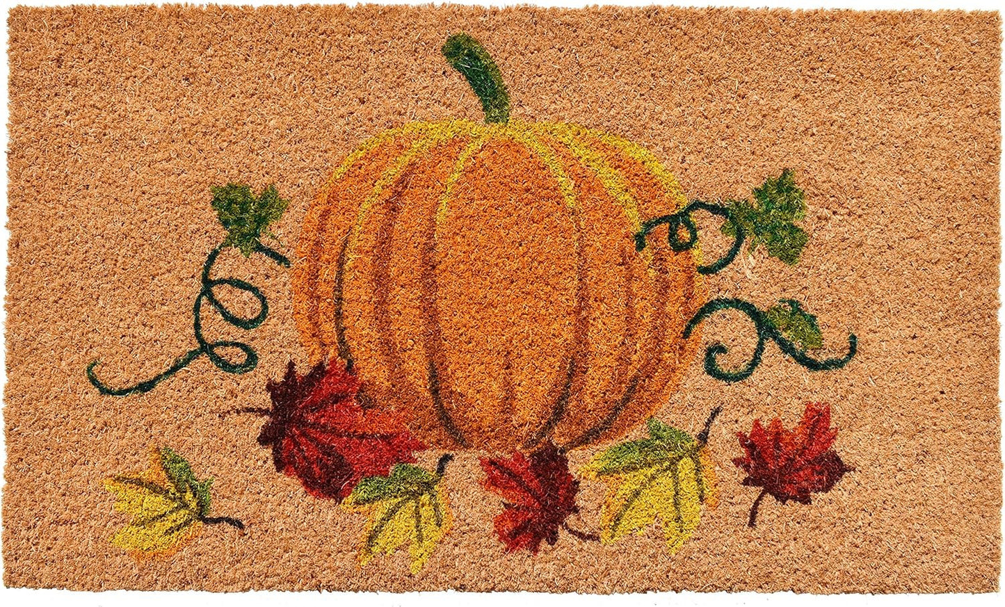 17" X 29" Natural and Orange Coir Pumpkin Outdoor Fall Door Mat