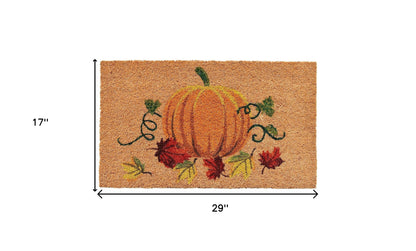 17" X 29" Natural and Orange Coir Pumpkin Outdoor Fall Door Mat