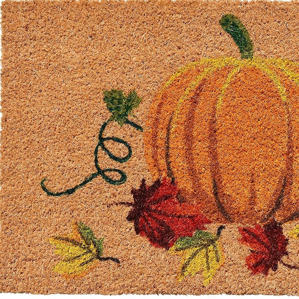 17" X 29" Natural and Orange Coir Pumpkin Outdoor Fall Door Mat