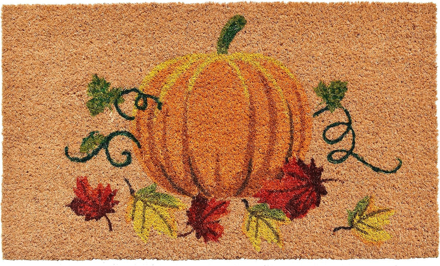 17" X 29" Natural and Orange Coir Pumpkin Outdoor Fall Door Mat