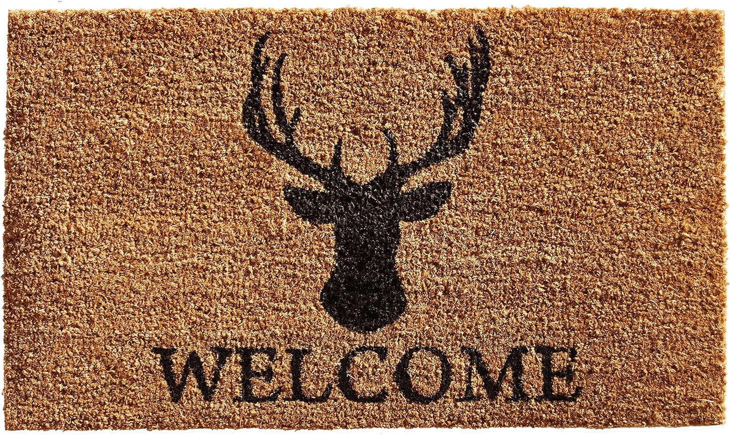 24" X 36" Natural and Black Coir Stag Welcome Outdoor Door Mat