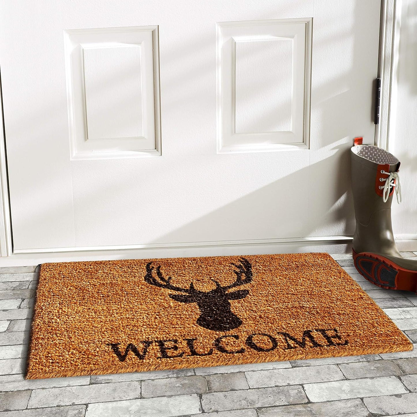 24" X 36" Natural and Black Coir Stag Welcome Outdoor Door Mat