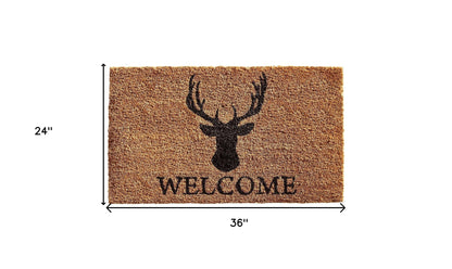 24" X 36" Natural and Black Coir Stag Welcome Outdoor Door Mat