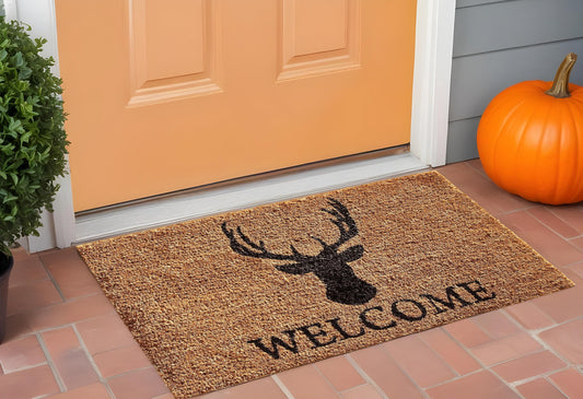 24" X 36" Natural and Black Coir Stag Welcome Outdoor Door Mat