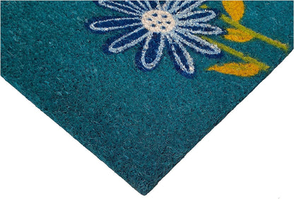 17" X 29" Blue and White Coir Floral Welcome Outdoor Door Mat