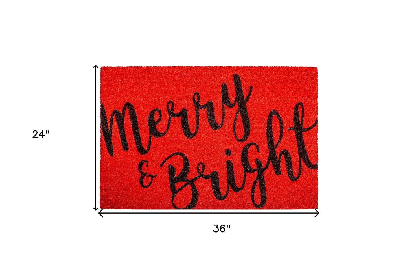 24" X 36" Red and Black Coir Merry and Bright Outdoor Christmas Door Mat