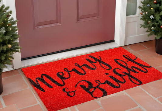 24" X 36" Red and Black Coir Merry and Bright Outdoor Christmas Door Mat