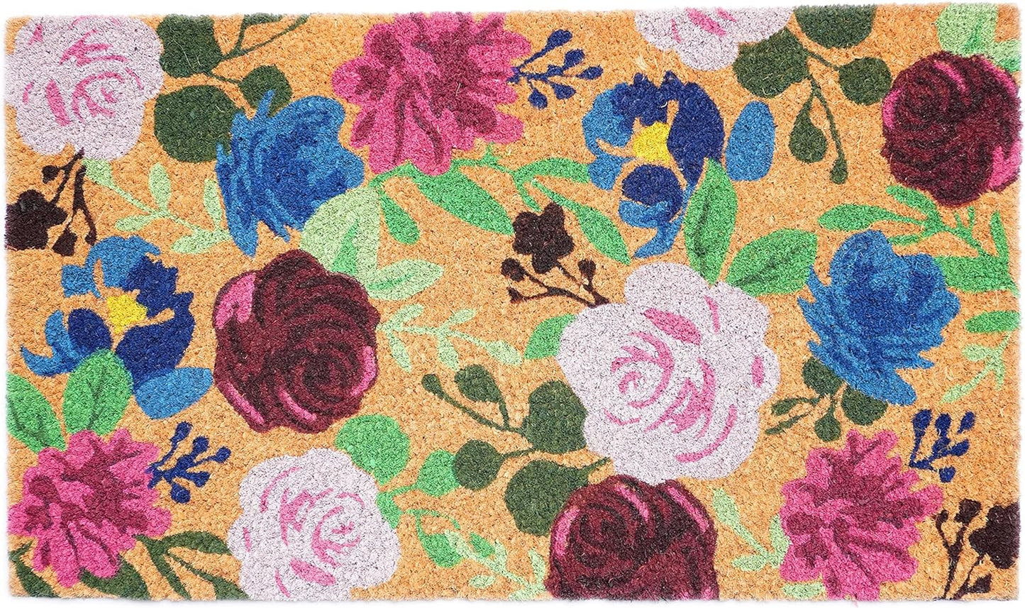 24" X 36" Natural Pink and Green Coir Floral Outdoor Door Mat