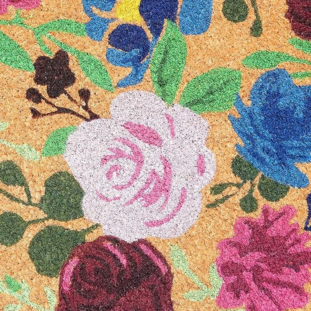 24" X 36" Natural Pink and Green Coir Floral Outdoor Door Mat