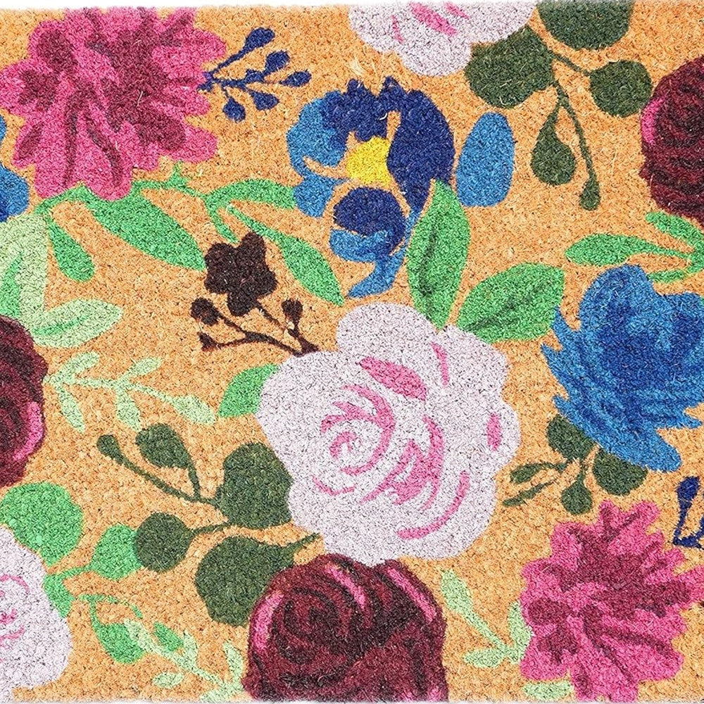 24" X 36" Natural Pink and Green Coir Floral Outdoor Door Mat