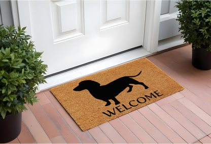 17" X 29" Natural and Black Coir Dachshund Welcome Outdoor Door Mat