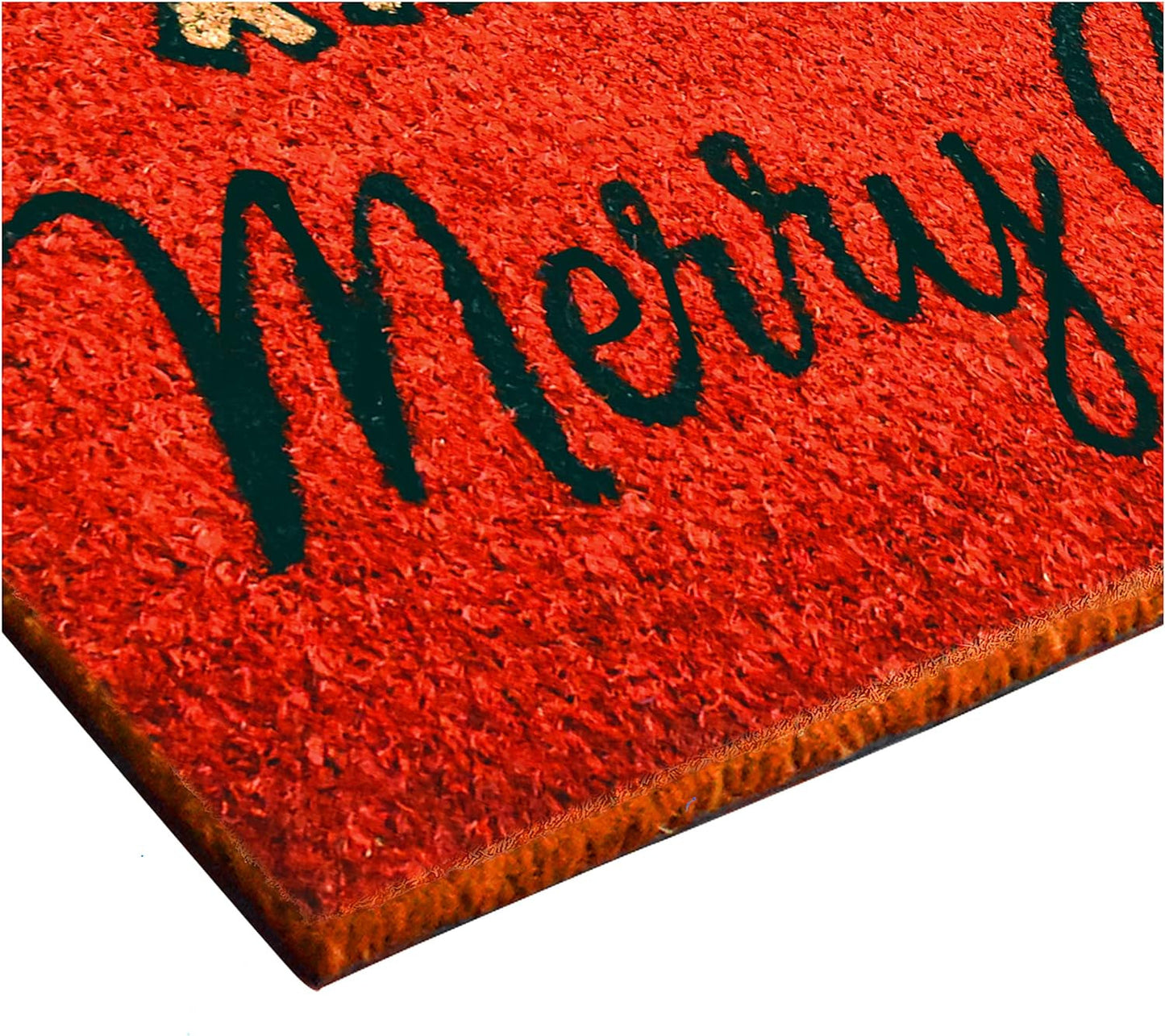 24" X 36" Red and Black Coir Reindeer Merry Christmas Outdoor Christmas Door Mat