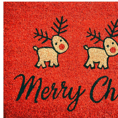 24" X 36" Red and Black Coir Reindeer Merry Christmas Outdoor Christmas Door Mat