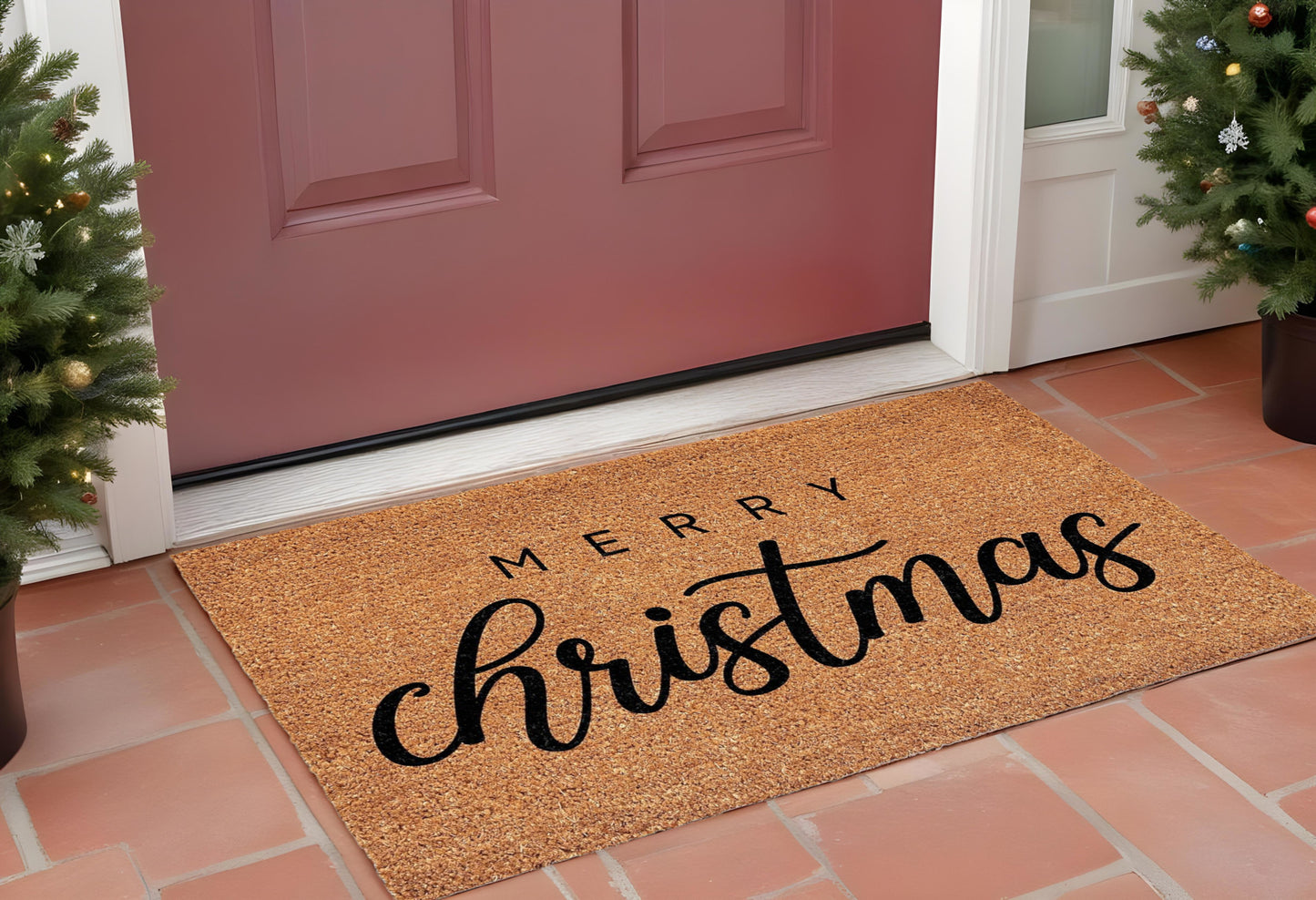 17" X 29" Natural and Black Coir Merry Christmas Outdoor Christmas Door Mat