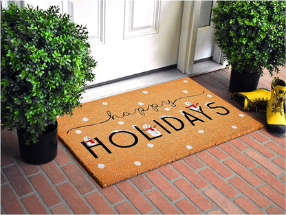 24" X 36" Natural Black and White Coir Happy Holidays Outdoor Christmas Door Mat