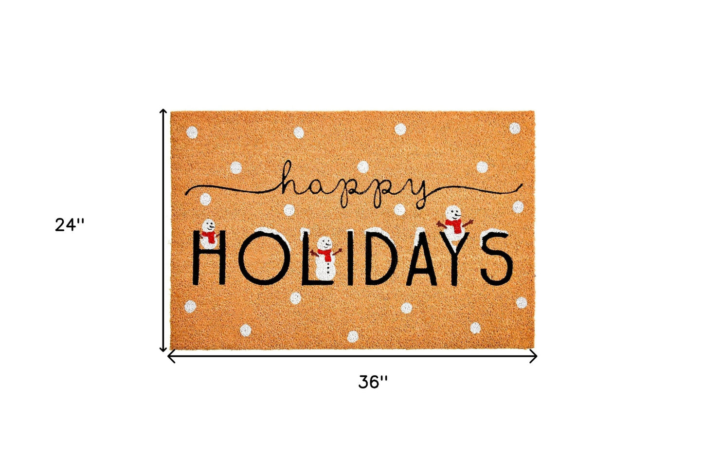 24" X 36" Natural Black and White Coir Happy Holidays Outdoor Christmas Door Mat