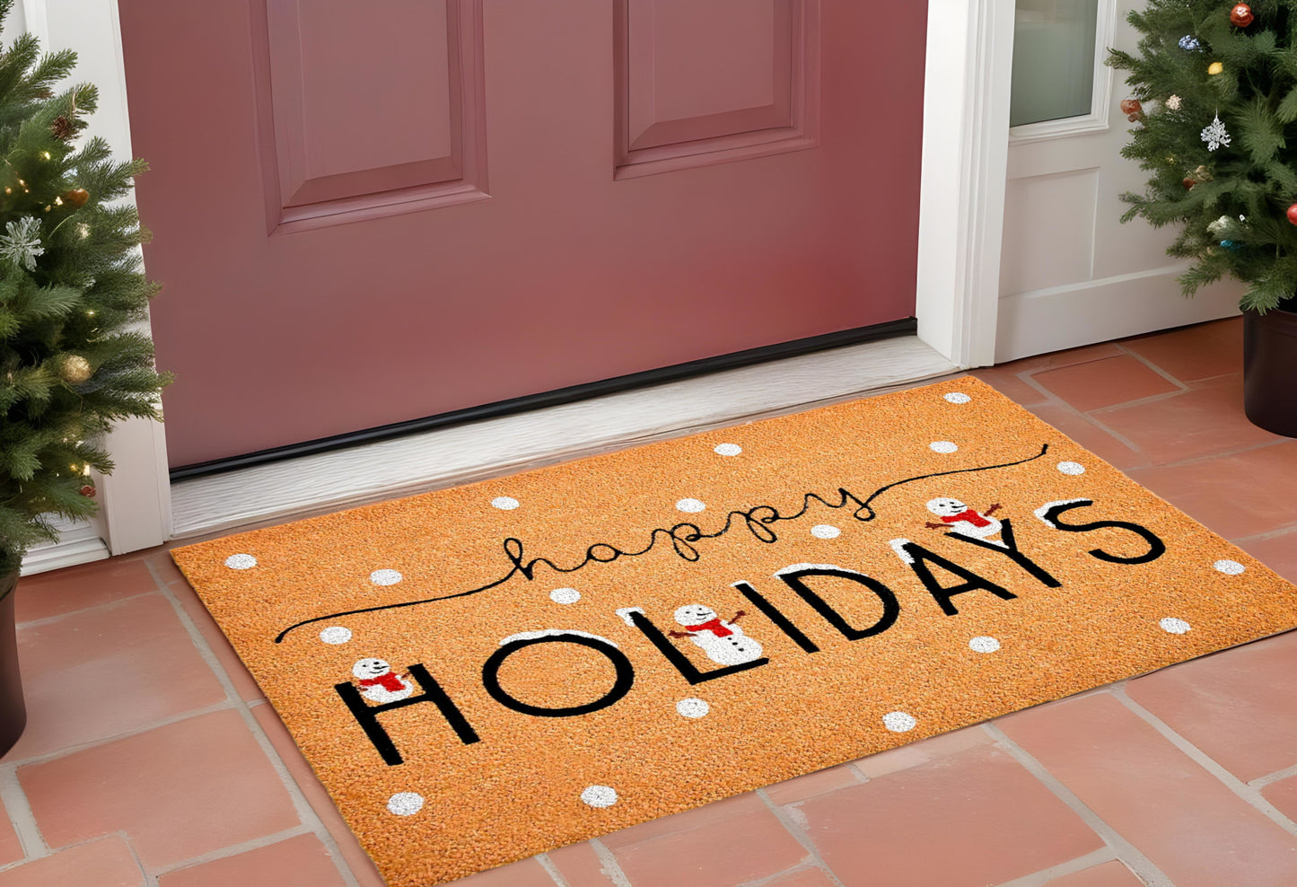 24" X 36" Natural Black and White Coir Happy Holidays Outdoor Christmas Door Mat