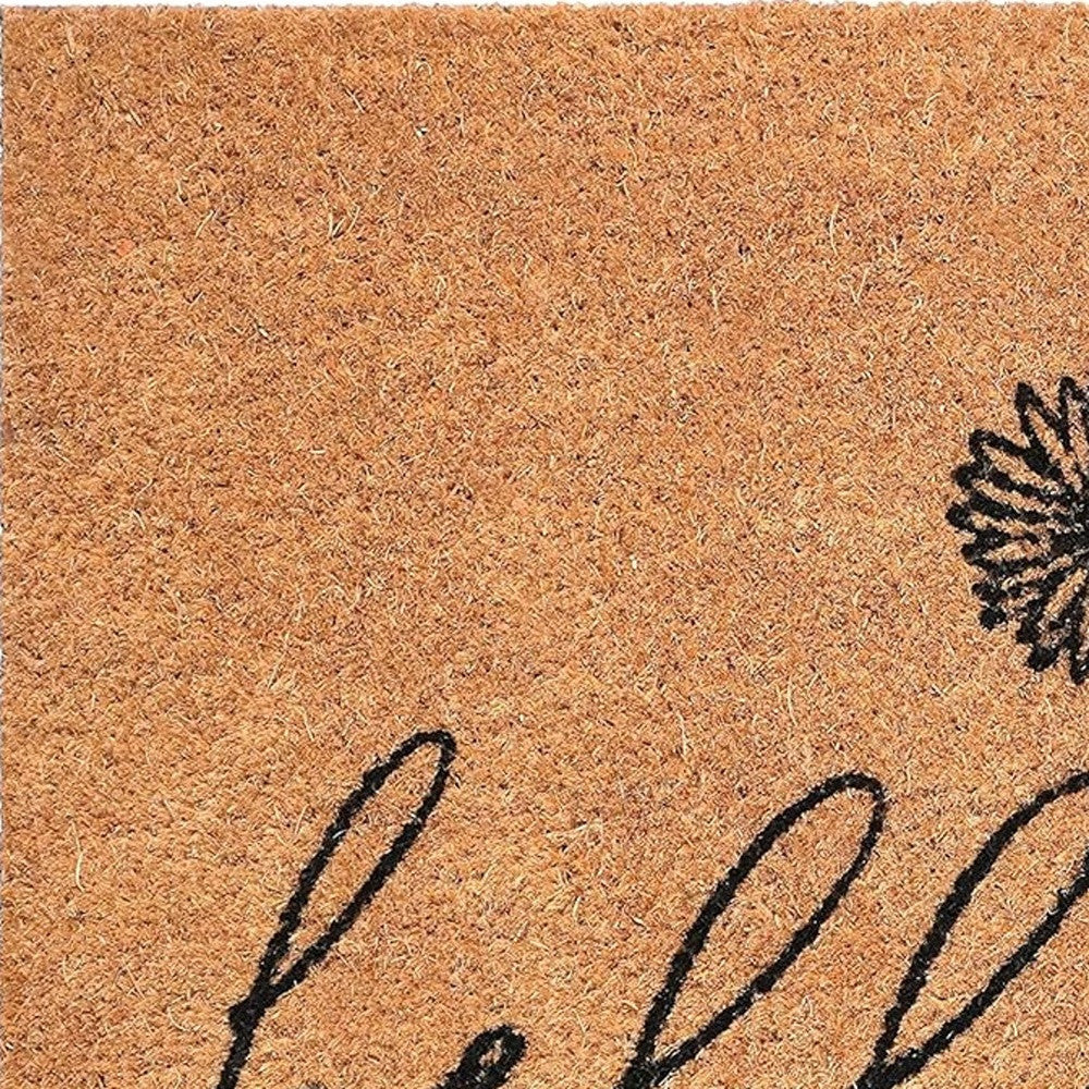 24" X 36" Natural and Black Coir Floral Hello Outdoor Door Mat