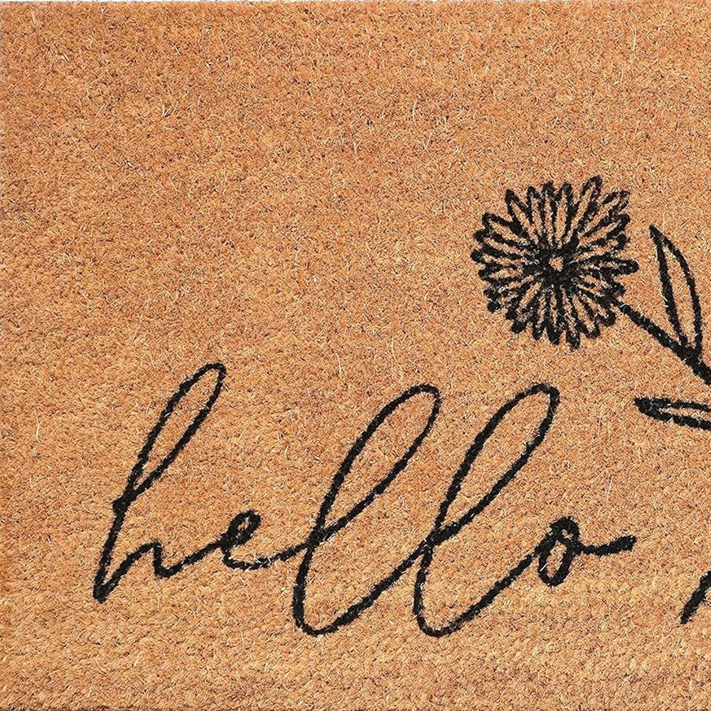 24" X 36" Natural and Black Coir Floral Hello Outdoor Door Mat