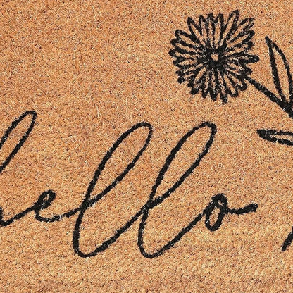 24" X 36" Natural and Black Coir Floral Hello Outdoor Door Mat