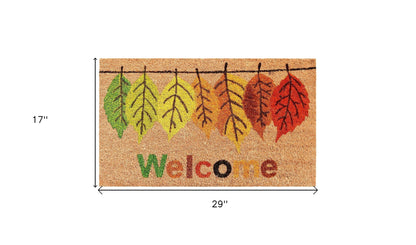 17" X 29" Natural Green and Orange Coir Botanical Leaves Welcome Outdoor Fall Door Mat