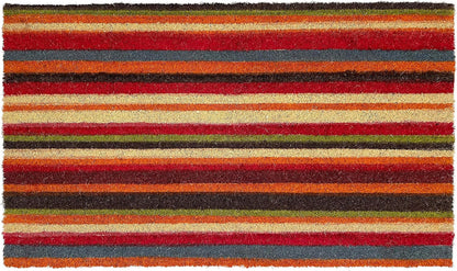 17" X 29" Red Orange and Natural Coir Striped Outdoor Door Mat