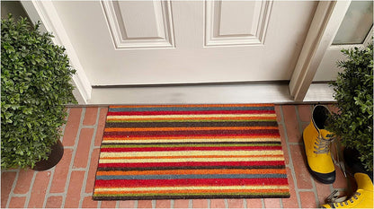 17" X 29" Red Orange and Natural Coir Striped Outdoor Door Mat