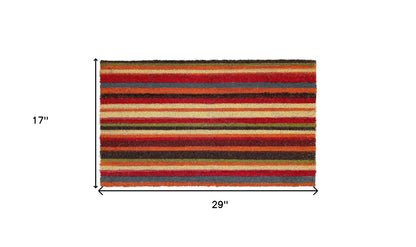 17" X 29" Red Orange and Natural Coir Striped Outdoor Door Mat