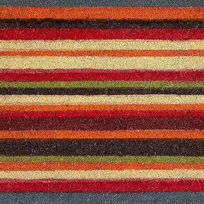 17" X 29" Red Orange and Natural Coir Striped Outdoor Door Mat