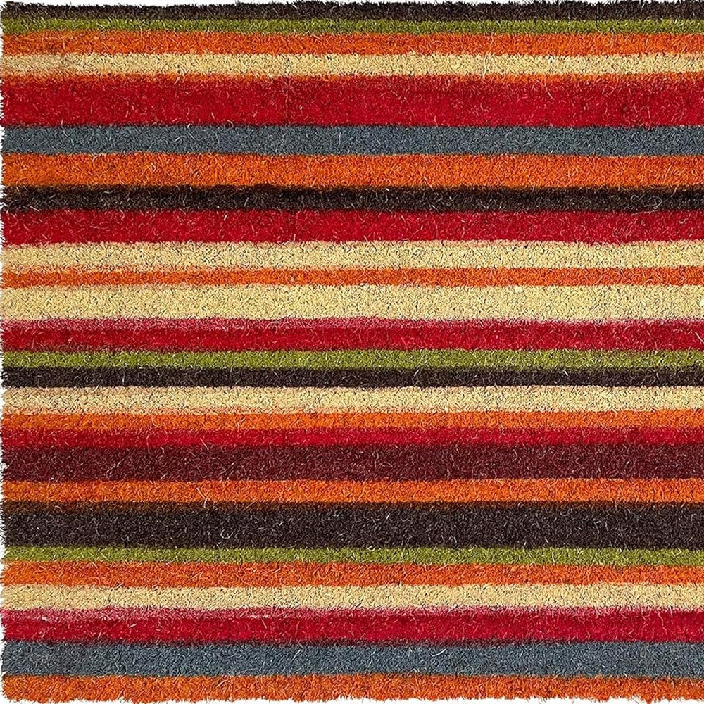 17" X 29" Red Orange and Natural Coir Striped Outdoor Door Mat