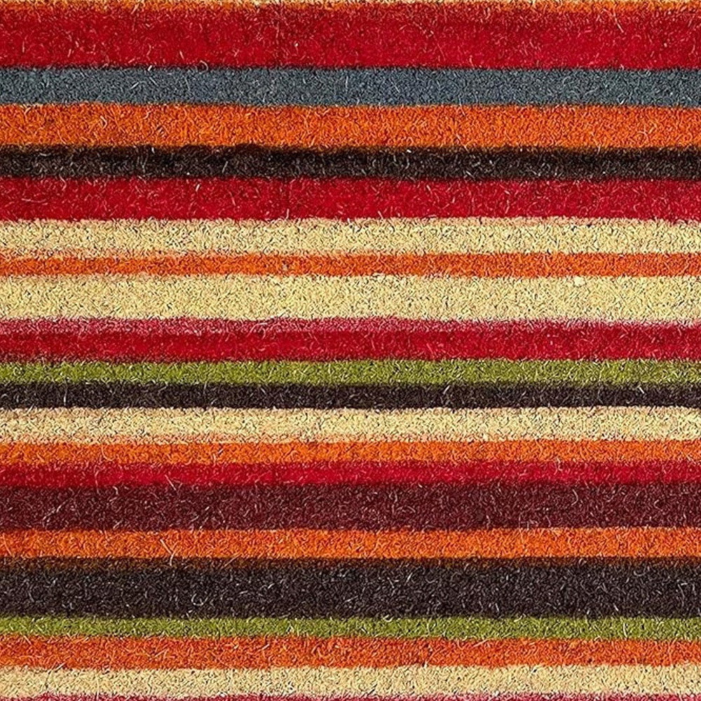 17" X 29" Red Orange and Natural Coir Striped Outdoor Door Mat