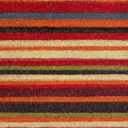 17" X 29" Red Orange and Natural Coir Striped Outdoor Door Mat