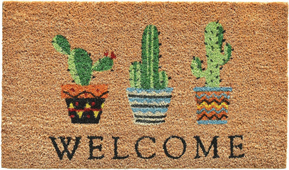 24" X 36" Natural Green and Black Coir Cactus Welcome Outdoor Door Mat