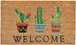 24" X 36" Natural Green and Black Coir Cactus Welcome Outdoor Door Mat