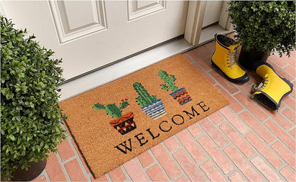 24" X 36" Natural Green and Black Coir Cactus Welcome Outdoor Door Mat