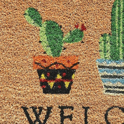 24" X 36" Natural Green and Black Coir Cactus Welcome Outdoor Door Mat