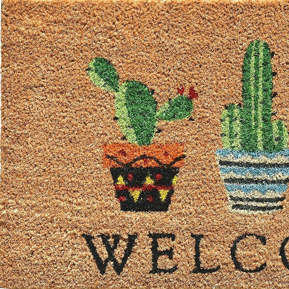 24" X 36" Natural Green and Black Coir Cactus Welcome Outdoor Door Mat