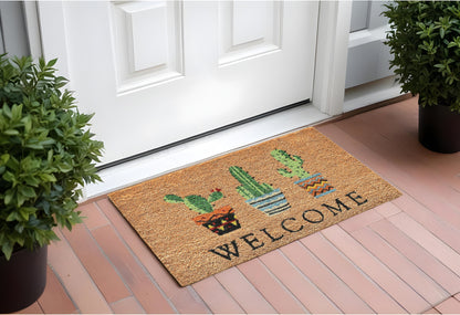 24" X 36" Natural Green and Black Coir Cactus Welcome Outdoor Door Mat