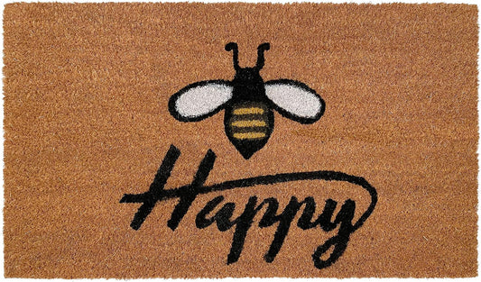 17" X 29" Natural and Black Coir Bumblee Bee Happy Outdoor Door Mat