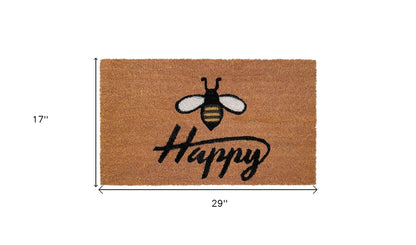 17" X 29" Natural and Black Coir Bumblee Bee Happy Outdoor Door Mat