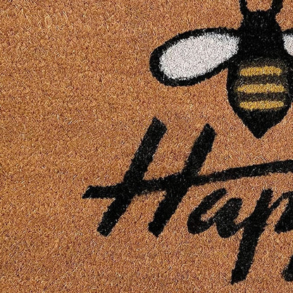 17" X 29" Natural and Black Coir Bumblee Bee Happy Outdoor Door Mat