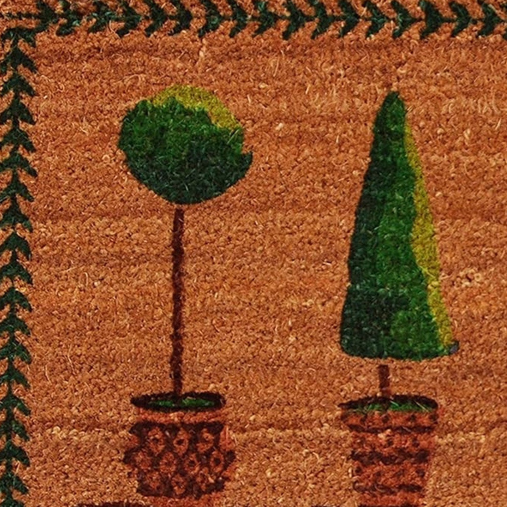 17" X 29" Natural and Green Coir Topiary Outdoor Door Mat