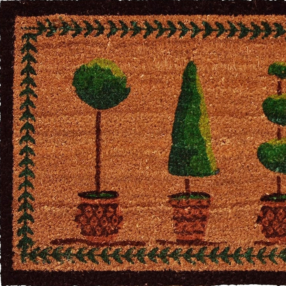 17" X 29" Natural and Green Coir Topiary Outdoor Door Mat